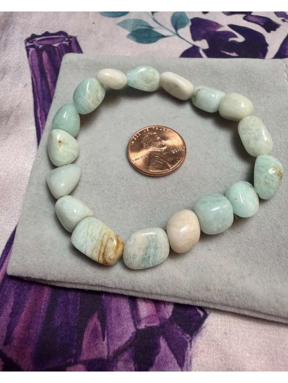 Natural Amazonite Stone Beaded Bracelet Elastic Stretch